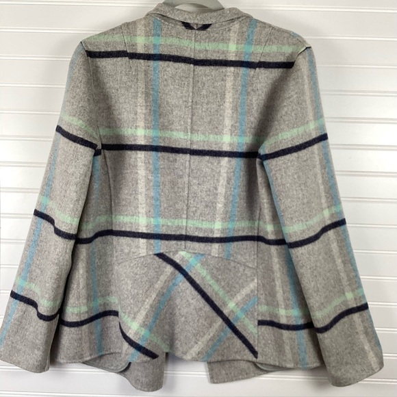 Talbots Women's Size M Cardigan Sweater Wool Blend Gray Blue Plaid Open - Picture 12 of 12